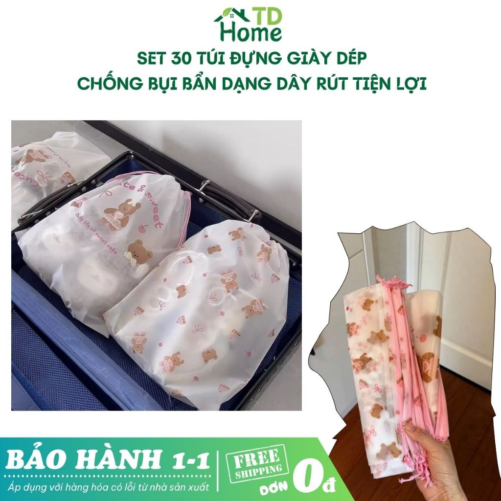  Set 30 túi bảo quản giày dép TDHome túi đựng đồ đựng giày đi du lịch dạng dây rút chống bẩn tiện lợi HH433 