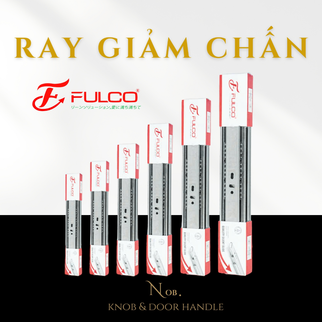 [FK4510 Ray bi giảm chấn] Ray Bi Inox FULCO 3 Tầng Có Giảm Chấn, Ray Inox Trượt Hộc Tủ, Ngăn Kéo Có 