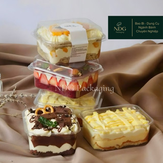  50 Hộp Nhựa Chữ Nhật 450ml Đựng Bánh Lạnh Bánh Mousse Tiramisu Khúc Bạch   JLH734   S231   