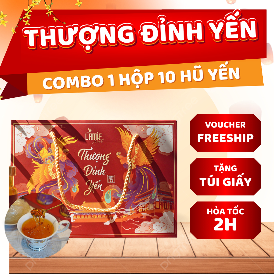 Hộp Quà Tết 2026 6 – 10 Yến hũ chưng sẵn 70ml hàm lượng yến tươi 3-6.5gr |  Yến Sào Nha Trang Lamie Nest Cao Cấp