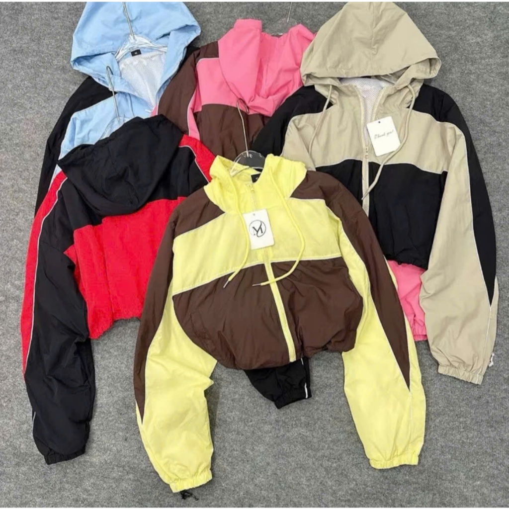 Áo Khoác Croptop Gió Dù Nhăn Lót 1 Lớp Lưới Mỏng Bo Dây Rút Dáng Ngắn Phong Cách Basic Cánh Dơi Ulzz