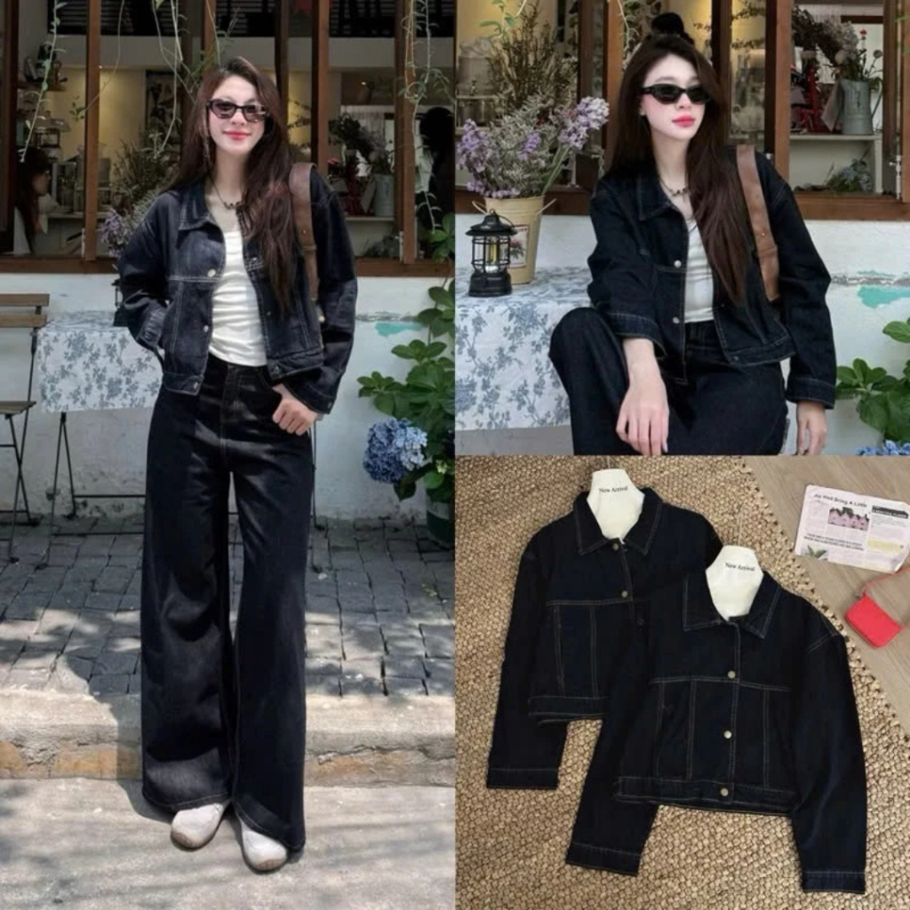 Áo khoác Jeans Croptop Phong Cách Meii Store Màu Denim Jacket