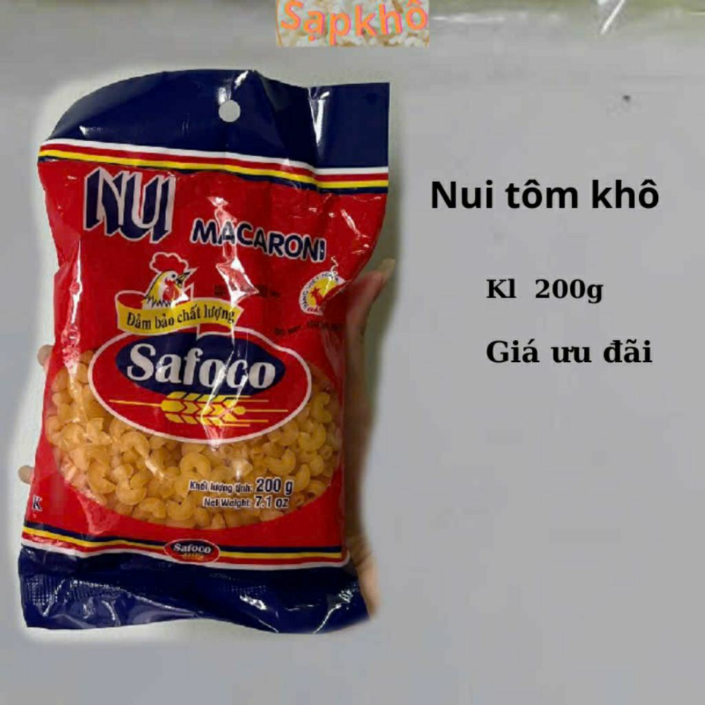 Nui hình tôm khô 200g, 500g dùng chế biến món nui xào, nấu với các loại rau củ, thịt, thủy hải sản