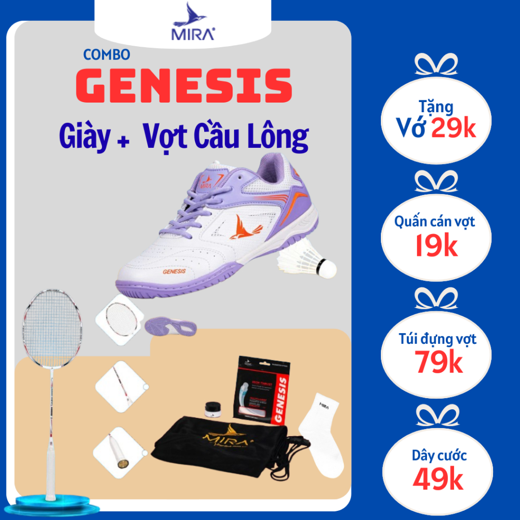[Mua 1 tặng 5]  Combo Giày + Vợt Cầu Lông MIRA Genesis Chính Hãng |  Phù Hợp Nam Nữ