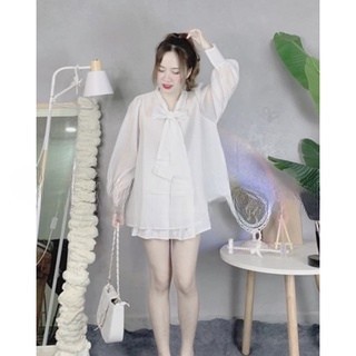 Áo Kiểu Voan Tay Phồng Cột Nơ