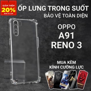 Ốp lưng Oppo A91, Reno 3 Cowcase trơn trong suốt | Ốp điện thoại Oppo reno3 dẻo bảo vệ camera đt toàn diện