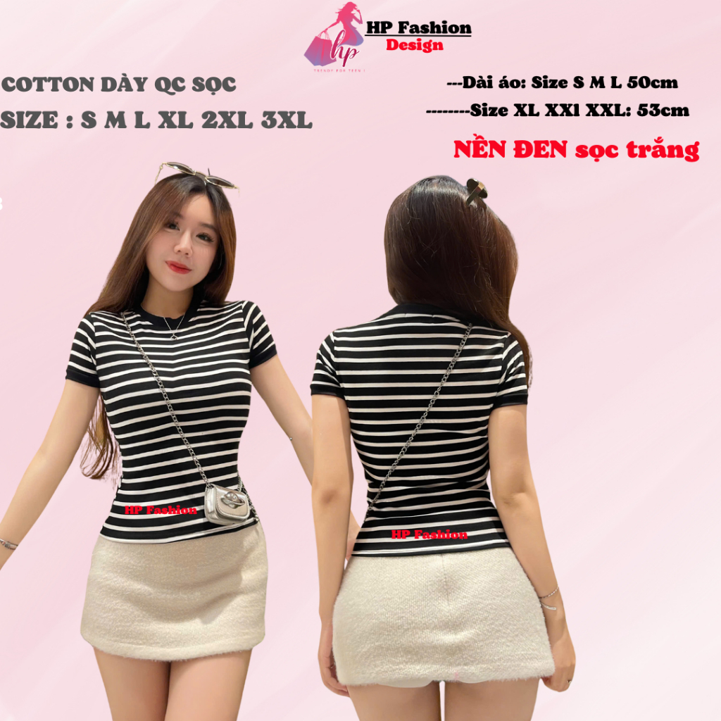 Áo thun sọc viền nữ chiết eo basic cổ tròn, áo phông nữ ôm body cộc ngắn tay HP52 | BigBuy360 - bigbuy360.vn