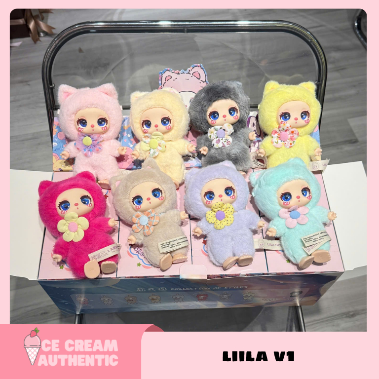 [Hỏa tốc] Fullset 8 blind box móc khóa gấu bông Lila Lucky Cat V1 chính hãng
