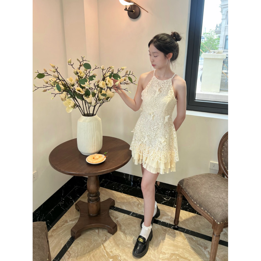 Váy thiết kế 2 dây cổ yếm,đầm 2 dây cổ yếm tiểu thư sang chảnh đuôi cá N1