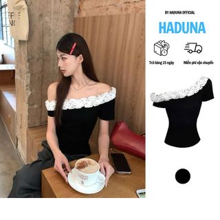  Áo Thun Trơn Form Trễ Một Vai Viền Ngực Cách Hoa Hồng Thời Trang Sành Điệu Nữ HADUNA 