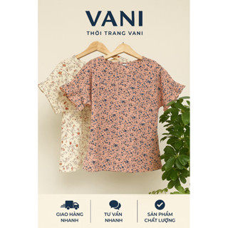  Áo Kiểu Nữ Tay Bèo Nhún Cổ Tròn Hoa Nhí Vải Lụa Mềm – Form Suông Xinh Xắn Mặc Đi Làm Đi Chơi 