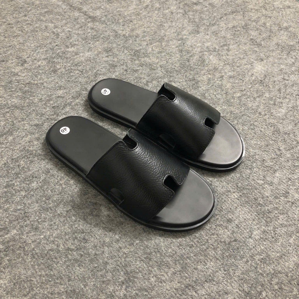 Dép Nam Chữ H Da Bò Thật có khâu quai - Dép nam quai ngang chữ H da bò thật cao cấp thời trang - Dép