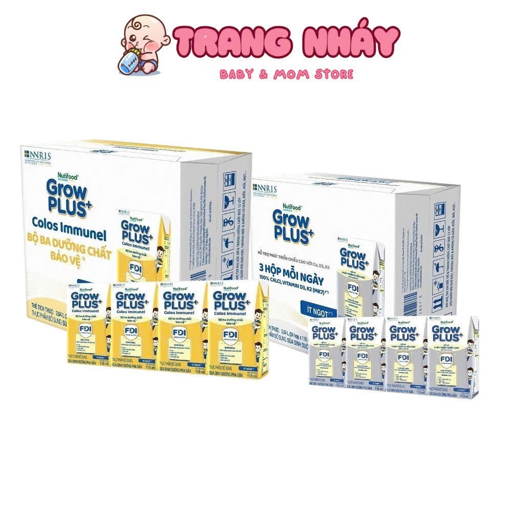 Thùng 24 hộp Sữa Bột Pha Sẵn Nutifood Sweden GrowPLUS+ Cao lớn vượt trội hộp và vàng Immunel 110 - 180ml