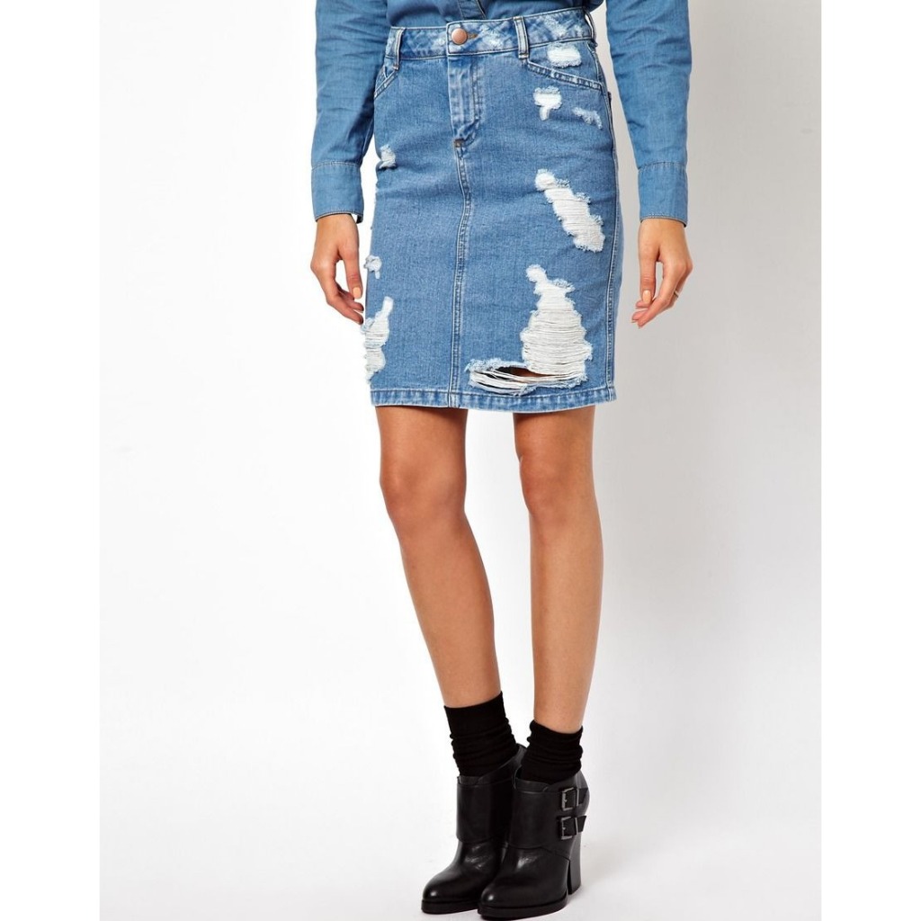 Chân Váy Denim Rách Cổ Điển Của ASOS Size 6UK - Màu Xanh Nhạt