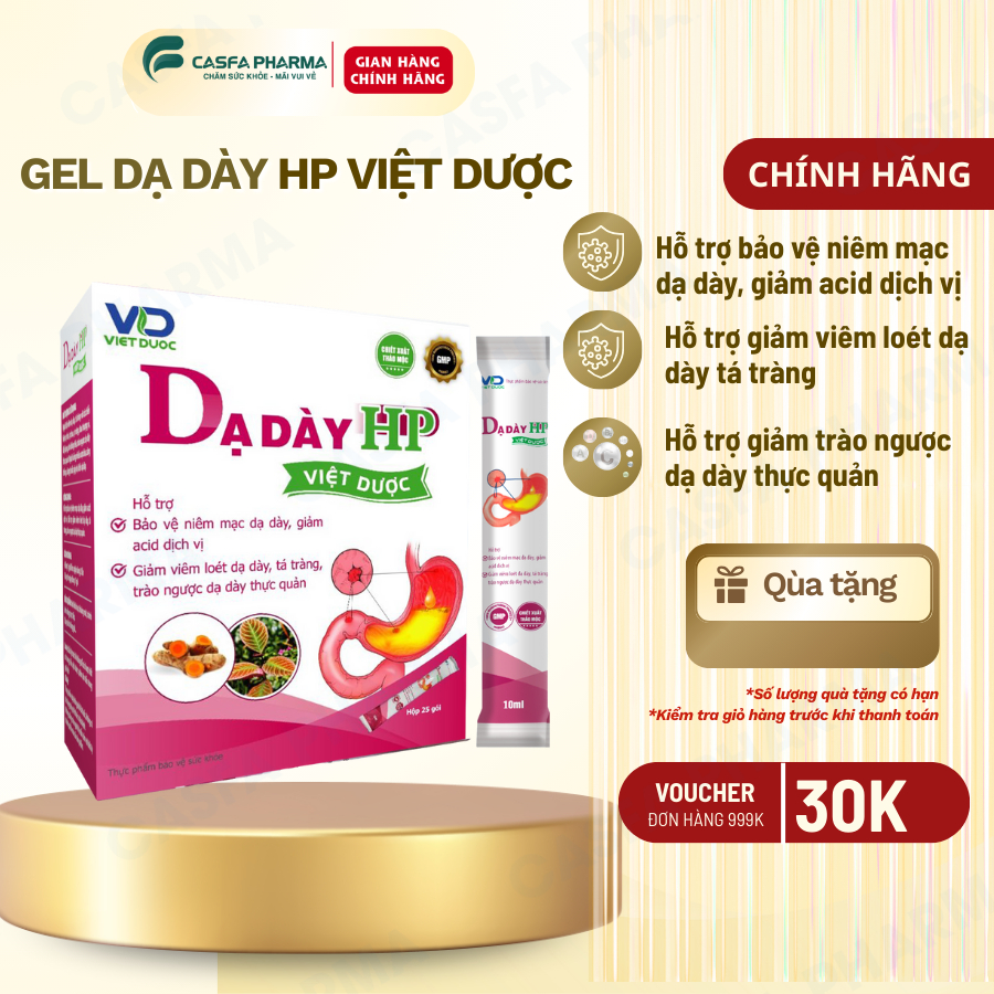 Dạ dày HP Việt dược - Bảo vệ niêm mạc dạ dày, trào ngược dạ dày - Hộp 25 gói