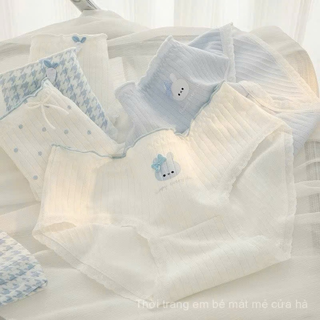 Combo 10 Quần Lót Nữ Cotton - Hoạ Tiết Thỏ Nơ Caro - Thấm Hút Mồ Hôi - Viền Ren Sexy - CS049