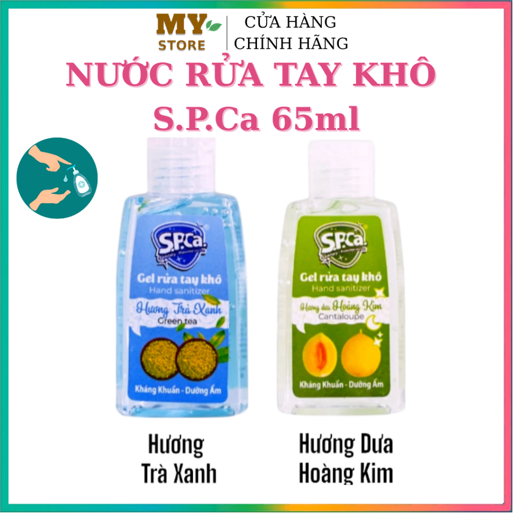 Gel Rửa Tay Khô SPCA 65ml-Hương Trà Xanh/Dưa Hoàng Kim-Làm Sạch Tay Không Cần Nước