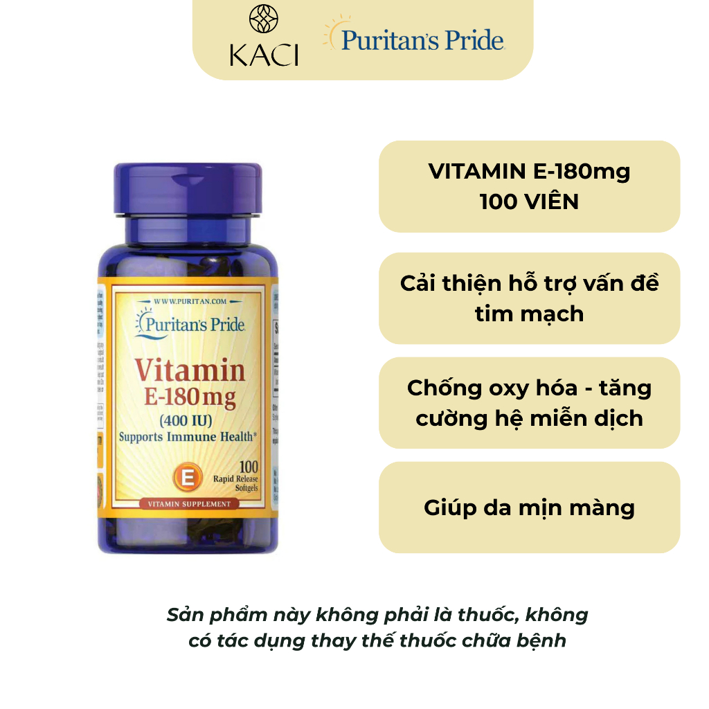 Vitamin E 180mg (400IU) Puritan's Pride Chống Lão Hóa Da, Hỗ Trợ Tim Mạch