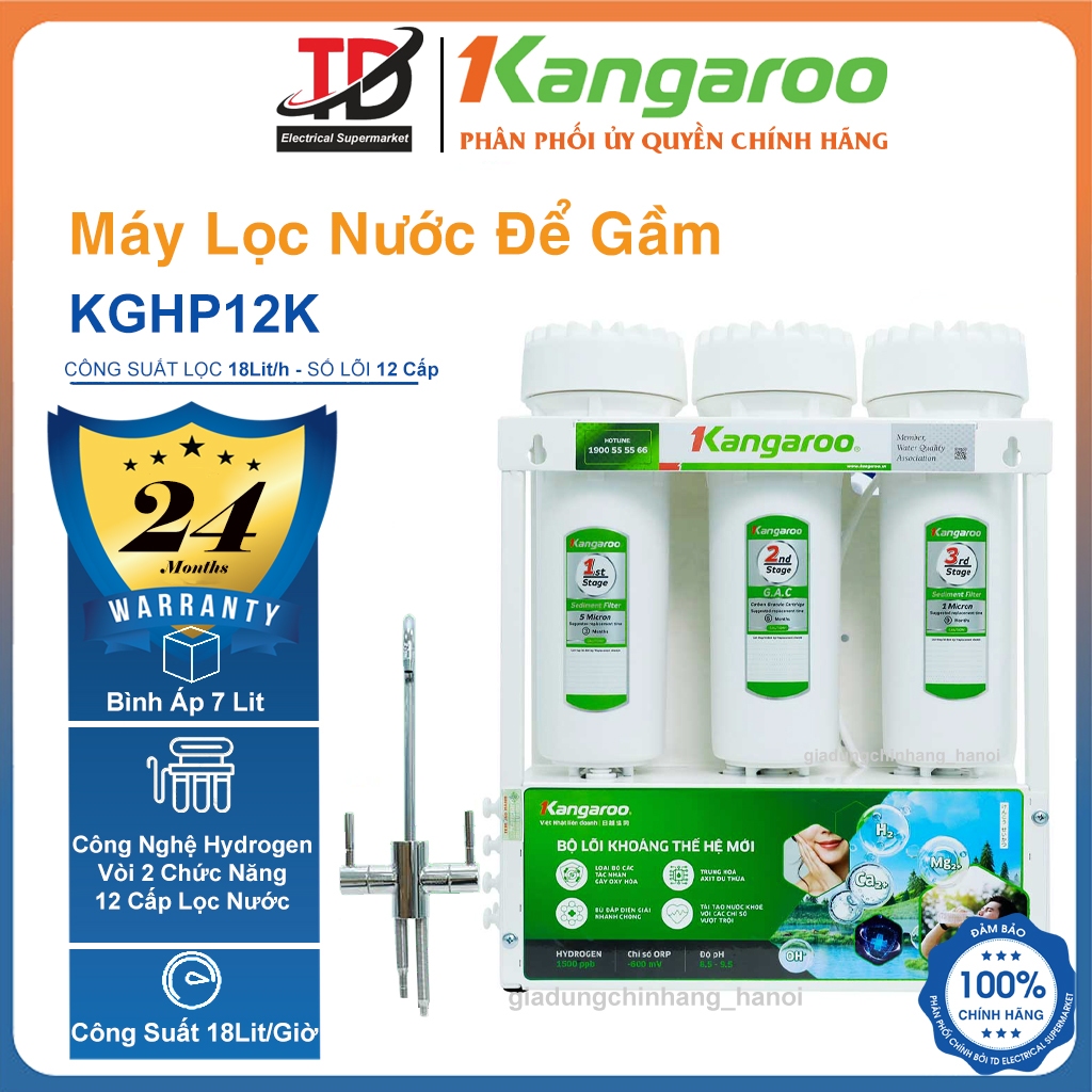 Máy Lọc Nước Để Gầm Kangaroo KGHP12K, 12 Lõi Lọc và 2 Chế Độ Nước Khoáng và RO, Hàng Chính Hãng