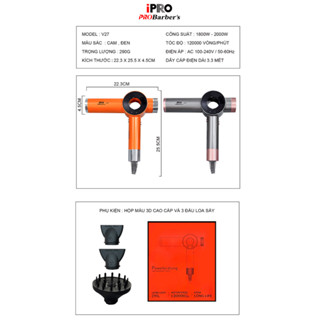  Máy sấy tóc Ipro Probarber động cơ không chổi than 120.000 vòng phút - khô nhanh bền đẹp thiết kế hiện đại _SS460 
