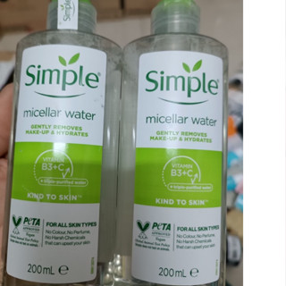 Nước tẩy trang/ TONER Simple Micellar Water Gently Removes Make Up & Hydrates ẩm mượt da chai 200ml