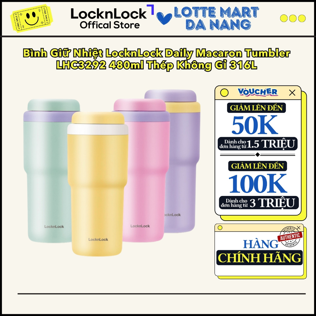 Bình Giữ Nhiệt Lock&Lock Daily Macaron Tumbler LHC3292 480ml Thép Không Gỉ 316L LocknLock Da Nang