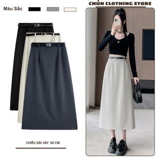 Chân Váy Dài Công Sở Dáng Trơn Cạp Lưng Cao Chất Tuyết Mưa Chân Váy A Xẻ Tà Sau Dáng Dài 827