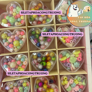  Khay 24 hộp Xâu Vòng Tay hình trái tim kèm dây hạt xâu vòng tay nhiều hình cho bé vòng tay siêu xinh 