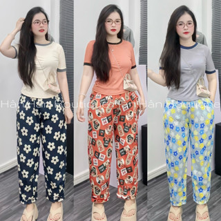  Bộ Thun Tăm Lạnh PHỐI TAY CỔ +Quần 9Tấc Baggy Đũi Xốp Lai Bèo Mặc Xinh sz M-L 