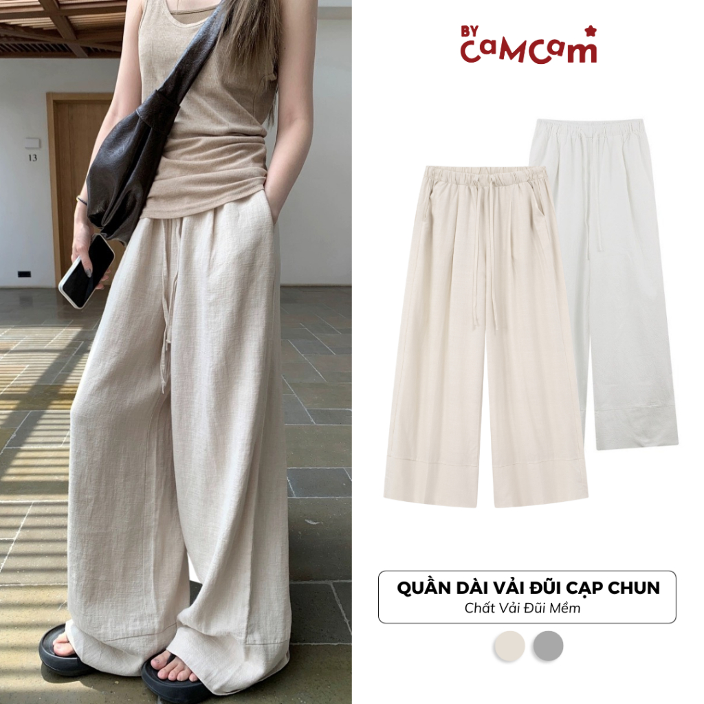 Quần Dài Vải Đũi 𝑩𝒚𝒄𝒂𝒎𝒄𝒂𝒎 Cạp Chun Mềm Mại Thoáng Mát Đa Năng Mùa Thu Mùa Hè QTD009