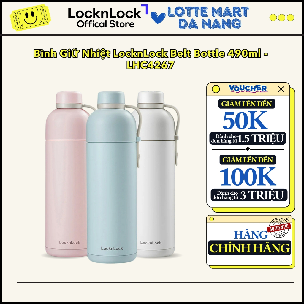 Bình giữ nhiệt LocknLock Belt Bottle LHC4267 490ml - Hàng chính hãng,thép không gỉ Lock&Lock Da Nang