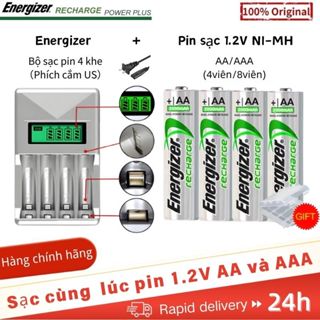 Pin Sạc Energizer 1.2V AA Ni-MH 2450mAh Vỉ 4 viên AAA Siêu Bền Bỉ - 4 khe Bộ Máy Sạc Made in USA Hàng chính hãng