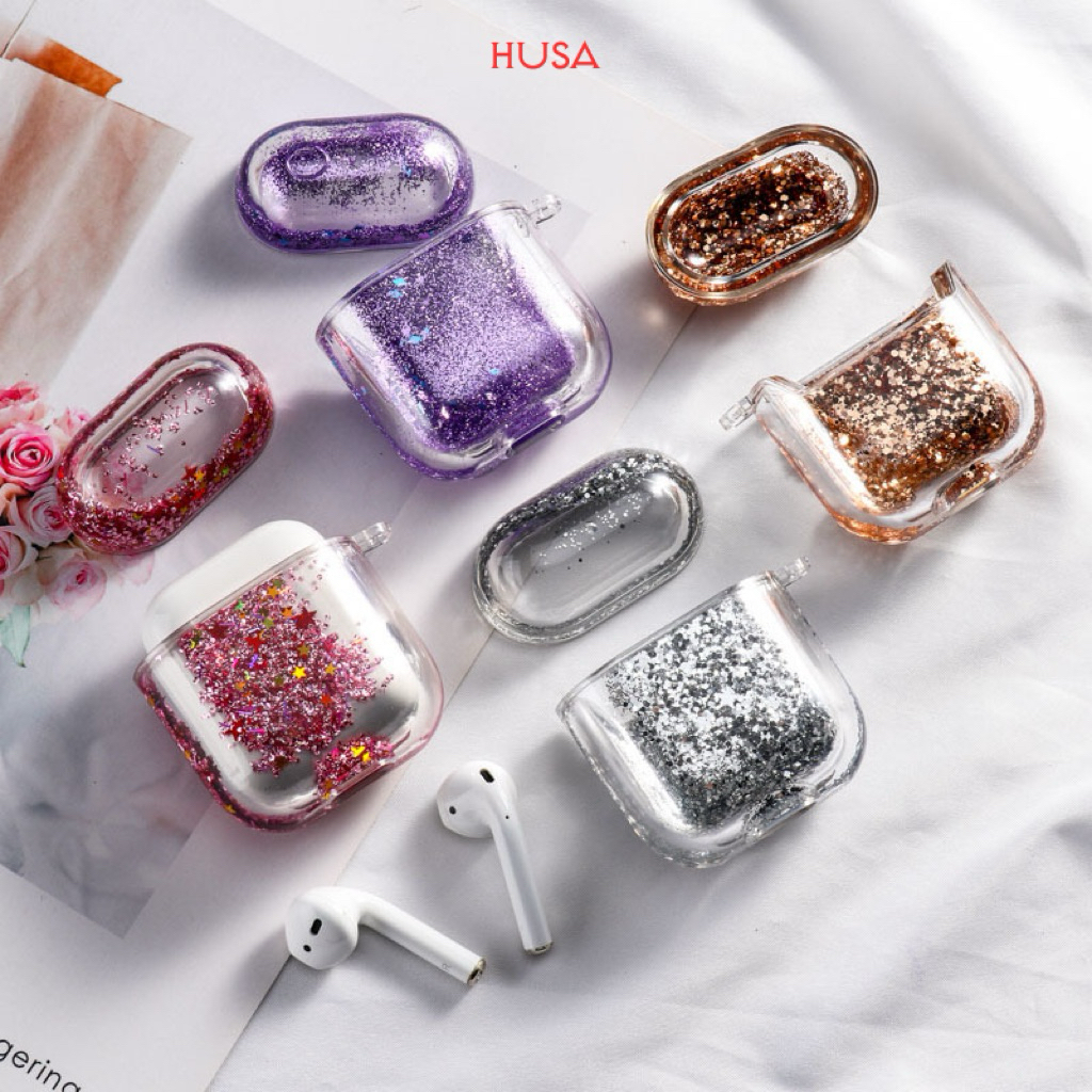 Case kim tuyến lấp lánh Airpod Pro/4/3/2/1 chất liệu nhựa PC 2 lớp HUSA