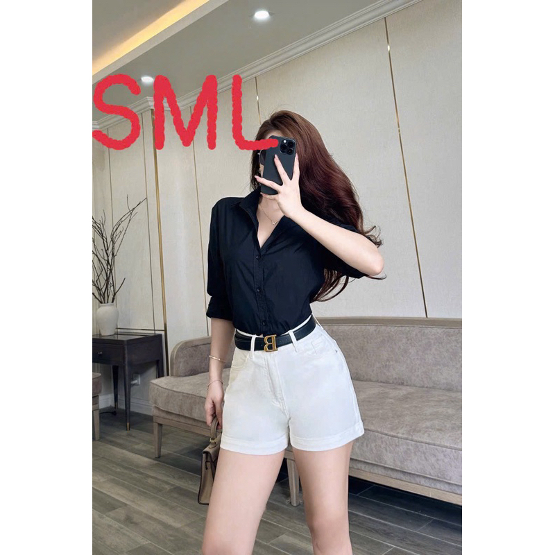 quần short trắng đen lưng cao
