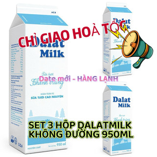  Set -3 HỘP Sữa tươi thanh trùng DALATMILK KHÔNG ĐƯỜNG 950ml -3 HỘP 
