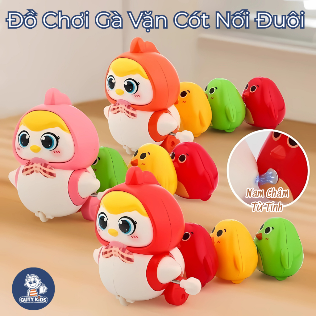 Đồ Chơi Gà Vặn Cót Nối Đuôi Nhau GutyKids Siêu Vui Nhộn, Chất Liệu ABS An Toàn Xoay 360°, Kích Thích Sự Tò Mò Của Bé