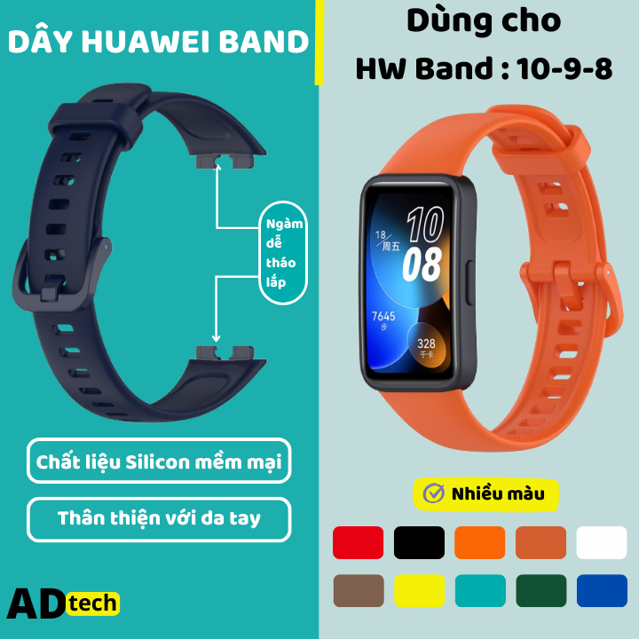 Dây đồng hồ huawei band 10 9 8 , vòng đeo tay thông minh huawei band 10 9 8 ,  dây silicon mềm , dễ 