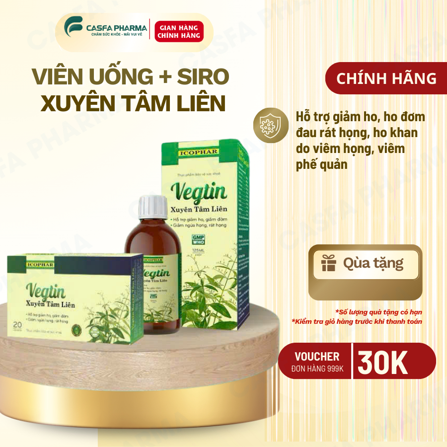 Viên uống Xuyên Tâm Liên VEGTIN - Hỗ trợ giảm ho, giảm ngứa họng, giảm đờm, viêm họng