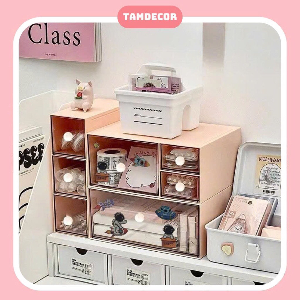 Hộp ngăn kéo Hàn quốc , tủ mini đựng dụng cụ học tập , tủ đựng washi trong suốt nhiều ngăn decor tra