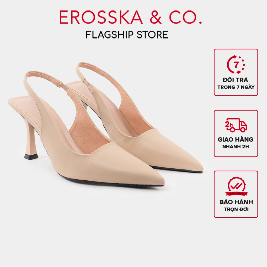 [Erosska] - Giày cao gót dáng Slingback mũi nhọn thời trang màu kem cao 8cm - EH041