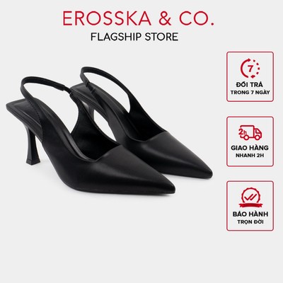 Erosska - Giày cao gót dáng Slingback mũi nhọn thanh lịch cao 8cm màu đen - EH041