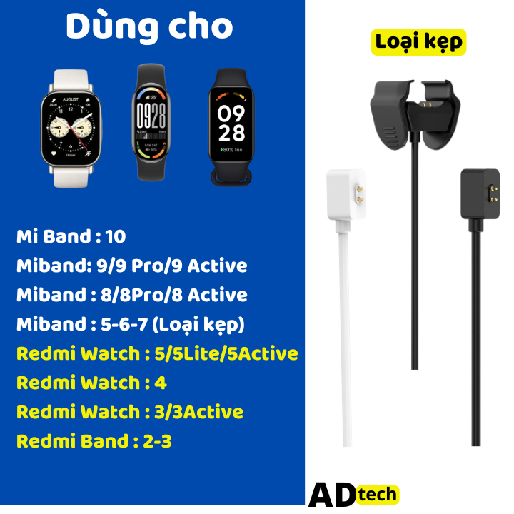 Sạc miband 10 9 8 6 7 5 , sạc đồng hồ redmi watch 5 4 3 2 Serial