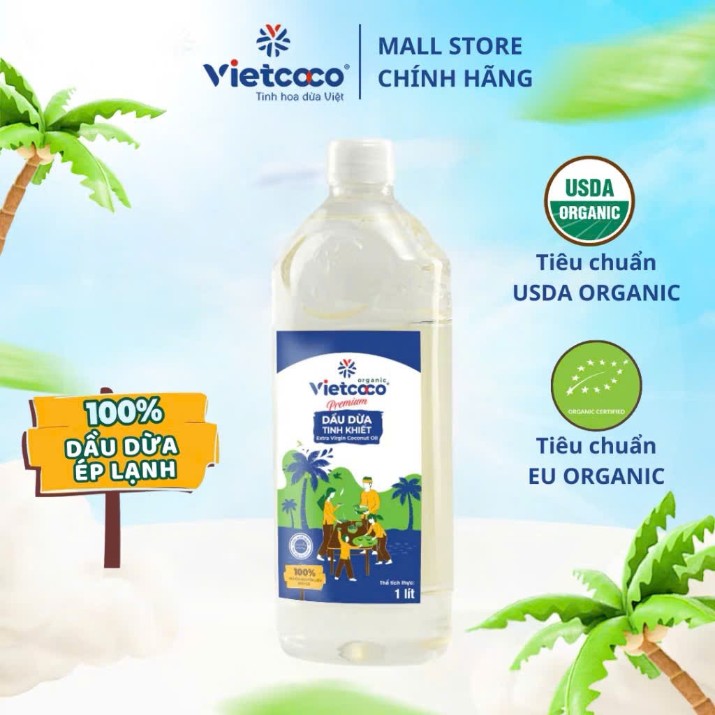 Dầu dừa Tinh Khiết Organic nguyên chất Vietcoco 250ml-1Lít / Tặng vỏ chai nhựa xịt