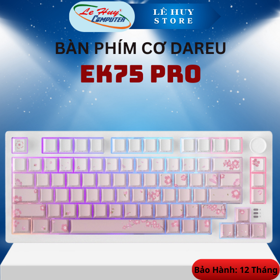 Bàn Phím Cơ DareU EK75 Pro Triple Mode Sakura Pink DareU Dream Switch - Hàng Chính Hãng