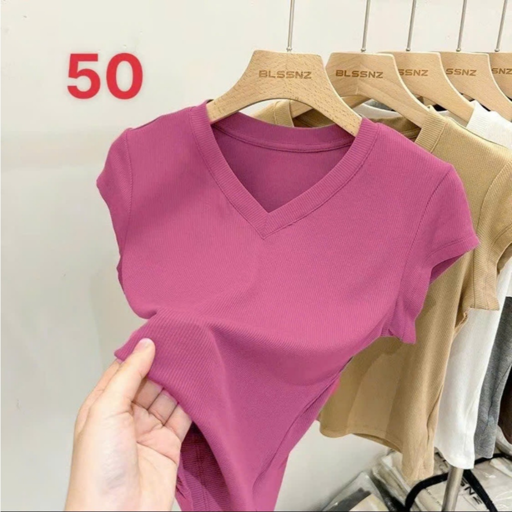 Áo thun nữ cổ tim DAZZI BRAND babytee ôm sát, co dãn 4 chiều, dành cho người