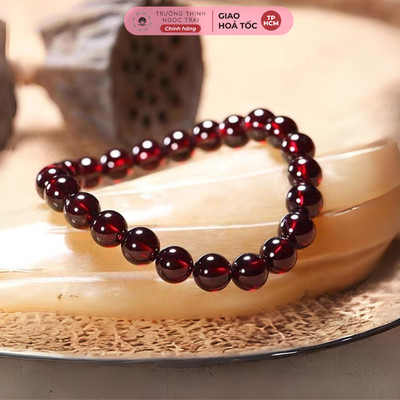 Vòng Tay Hồng Ngọc Lựu Garnet 8ly Bóng Đẹp 5A Lắc Phong Thủy Mệnh Thổ, Hỏa Xinh Xắn - Ngọc Trai Trường Thịnh