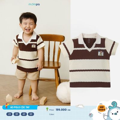 Áo polo bé trai Mompa 2-5 tuổi cộc tay vải Cotton co giãn mềm mại thoáng khí 0064