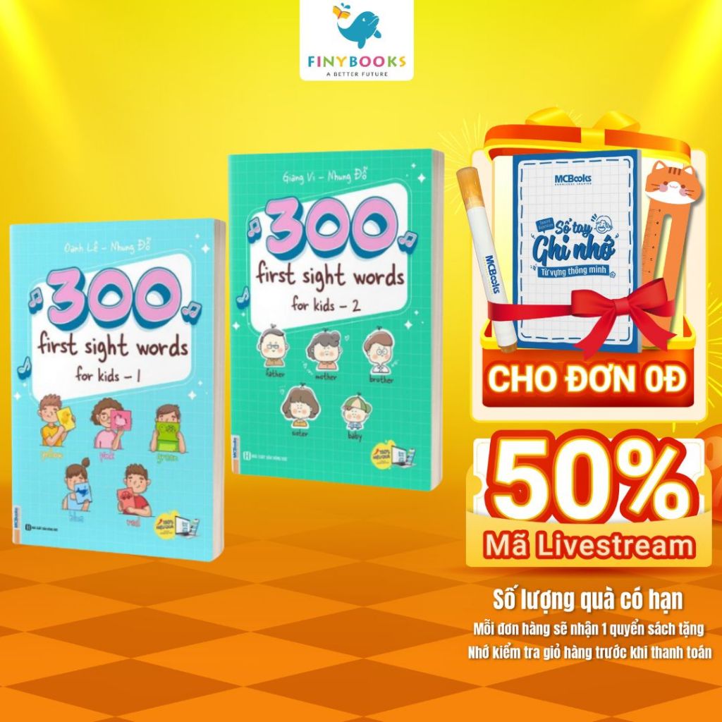 Sách - Combo 300 First sight words for kid - 300 từ tiếng Anh cho bé (Tập 1 + Tập 2) - MCBooks