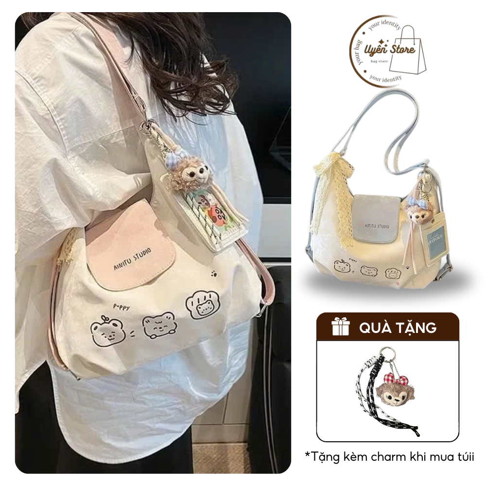 Túi xách Tote nữ họa tiết gấu dễ thương thiết kế nơ buộc trẻ trung phong cách Hàn Quốc, Balo nhung phối màu DK083 | BigBuy360 - bigbuy360.vn