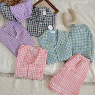 Đồ Bộ Mặc Nhà, Bộ Ngủ Nữ, Pijama Cộc Đùi Vải Thô Mềm Kẻ Caro Freesize